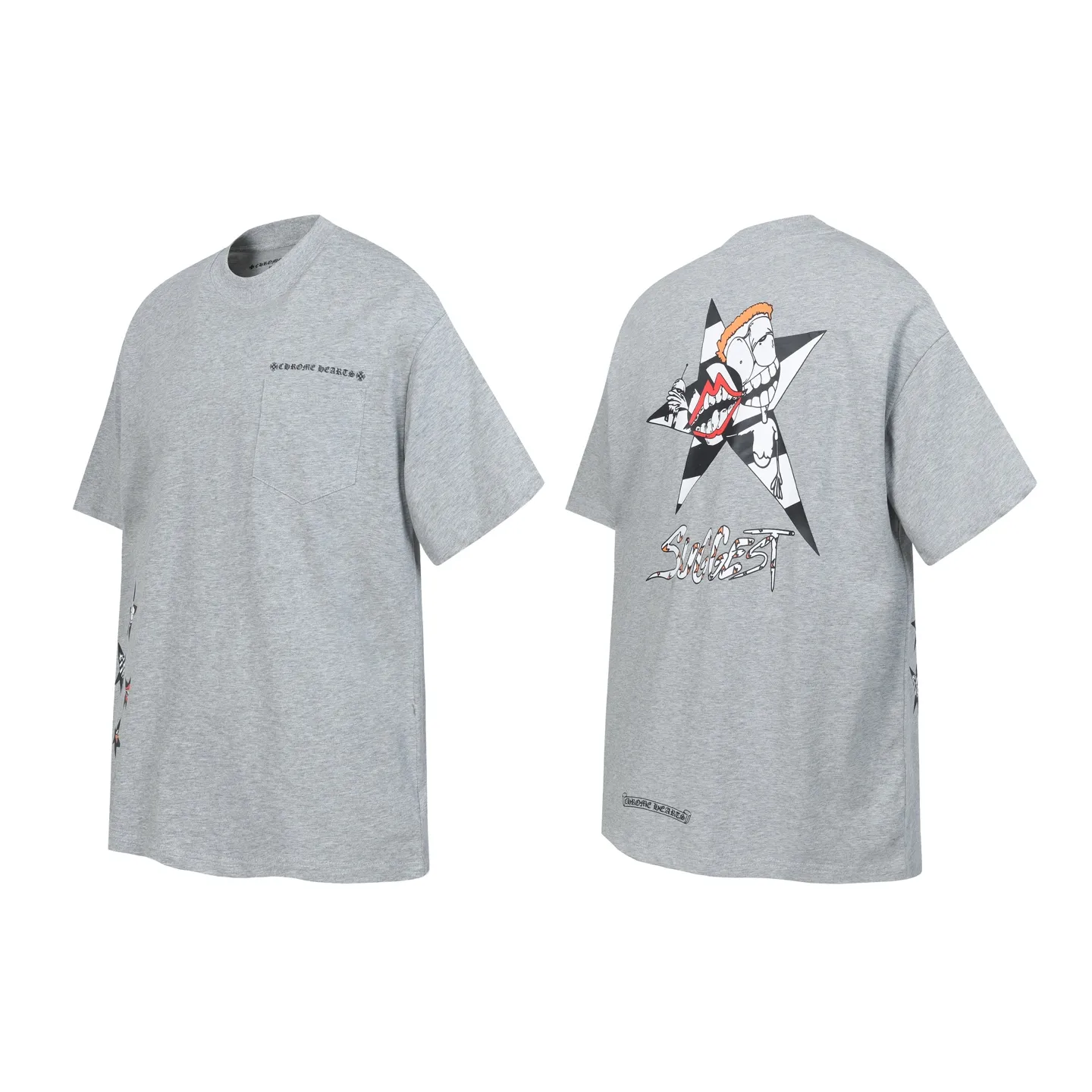 P150 Cross-border model, please do not place an order if you are pursuing quality - Chrome Hearts/Chrome Hearts Graffiti ✍️ printed short-sleeved T-shirt - High weight, high density and high quality. The wool is soft, delicate and skin-friendly. Soft and silky to the touch. Excellent warmth and skin-friendly properties. - Customized weaving and dyeing, no color difference, no matter the fabric or workmanship details. Comparing with the ordinary version on the market -Colour: floral gray -Size: S M L XL